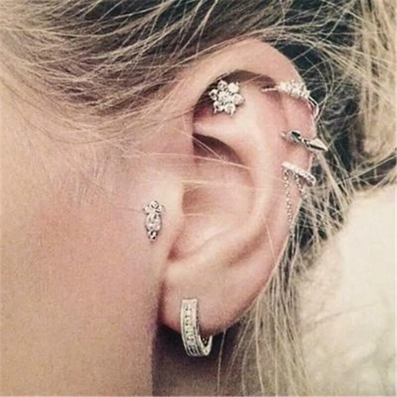 Проколы ушей фото модные 6 Pcs Earrings Crystal Rhinestone Ear Studs Small Flower Fashion Earrings Jewelr