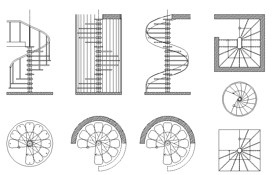 Промежуточная лестница на чертеже Spiral staircase elevation designs, Staircase design and elevation dwg file,vari