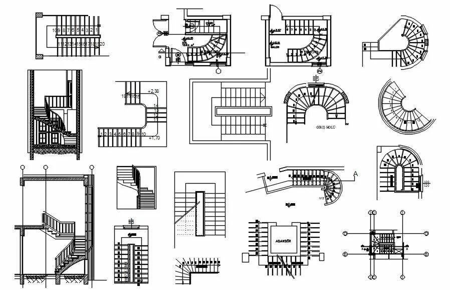 Промежуточная лестница на чертеже Various patterns of stair design CAD blocks in AutoCAD 2D drawing, CAD file, dwg