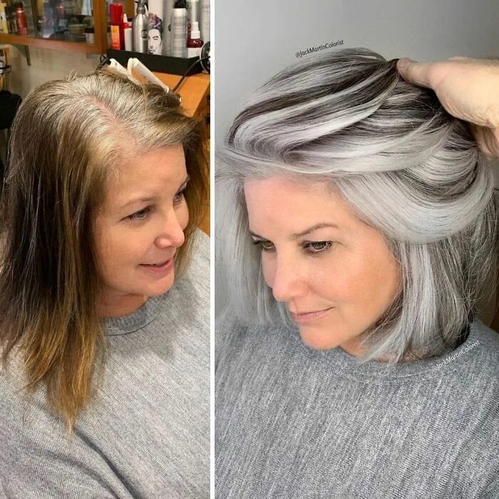 Прошивка седины техника покраски фото Hairdresser Encourages Women To Embrace And Rock Their Gray Hair Color de pelo p