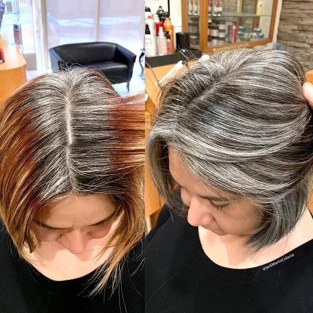 Прошивка седины техника покраски фото Seeking gray silver color to blend and match her gray roots so she can stop colo