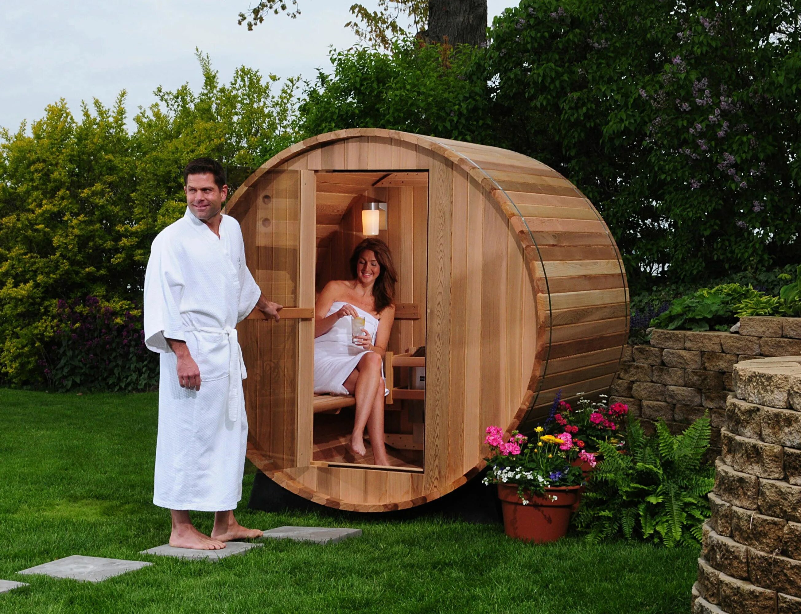 Простая баня на даче своими руками Two Person Rustic Canopy Barrel Sauna - MyBooThang Barrel sauna, Outdoor sauna, 