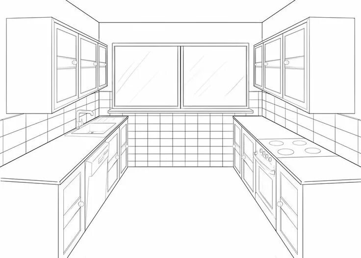 Простая планировка кухни Kitchen perspective by Amanduur on DeviantArt Interior design sketches, Interior