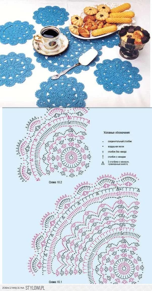 Простая сервировочная салфетка крючком схемы szydełko / serwetka 1 na Stylowi.pl Связанные крючком коврики, Идеи для вязания