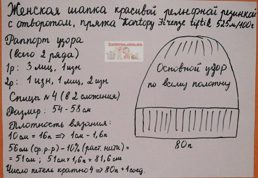 Простая шапка с отворотом спицами схема Шапки женские вязаные с отворотом схемы