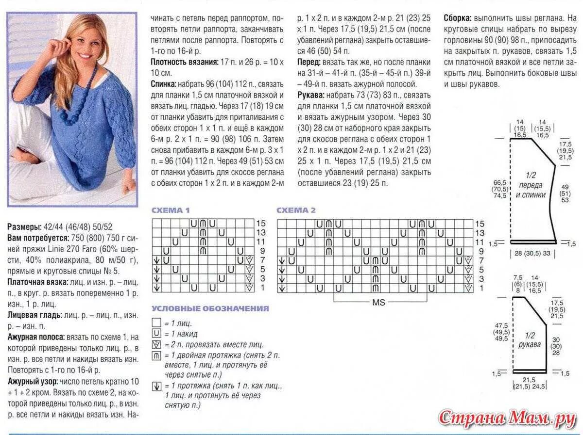 Простая схема кофточки спицами Вязаные спицами блузки от 42 до 62 размера - схемы пошагово