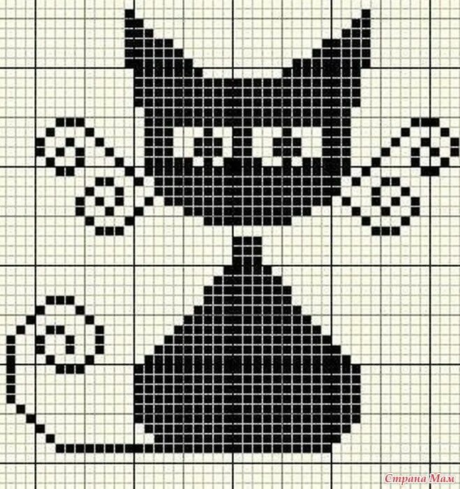 Простая схема котика спицами Кошечки, котейки, кошапурики-многооооо ооооо)-1 Cross stitch animals, Cross stit