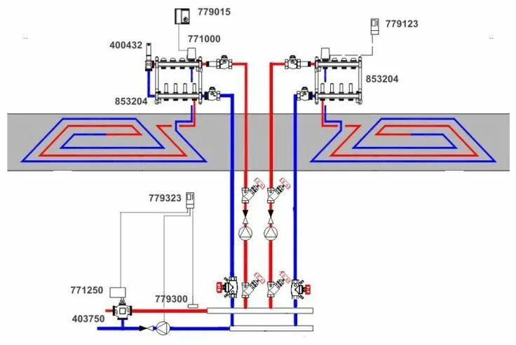 Простая схема подключения теплого водяного пола Схема теплого пола большой площади Ремонт дома, Ремонт, Кирпичные камины