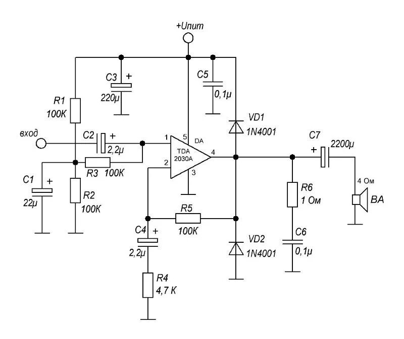 Простая схема усилителя Ответы Mail.ru: Схема Усилителя TDA2030A