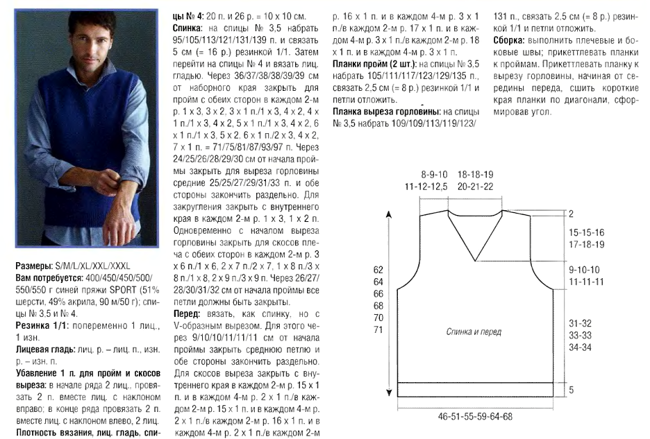 Простая схема жилетки спицами Модные схемы вязания мужских моделей с описанием "Вяжи с нами" Интернет-магазин 