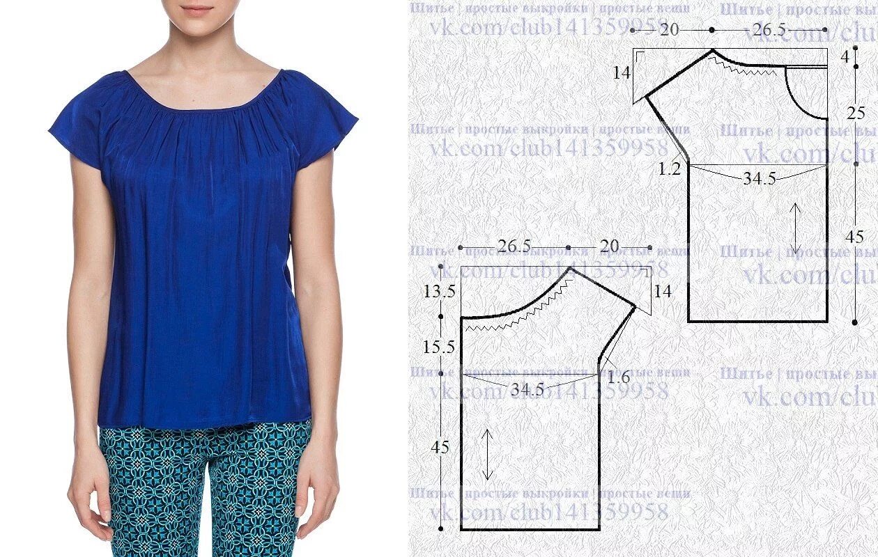 Простая выкройка блузки с коротким рукавом Шитье простые выкройки простые вещи VK Одежда, Блузки, Виды блузок