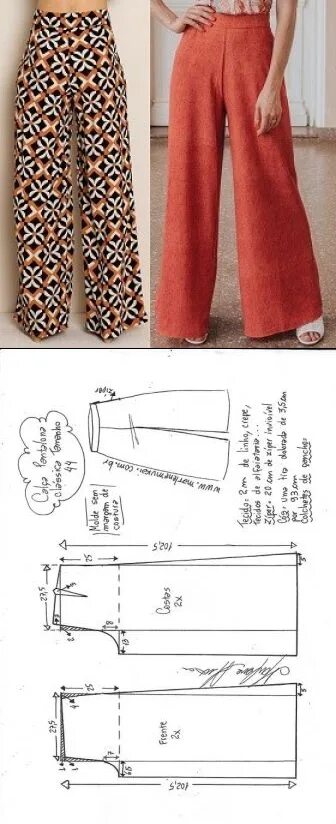 Простая выкройка брюк палаццо Шитье простые выкройки Pants pattern, Sewing clothes women, Fashion sewing