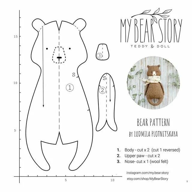 Простая выкройка мишки из ткани Хэштег #mybearstory_patterns в Instagram * Фото и видео Teddy bear sewing patter