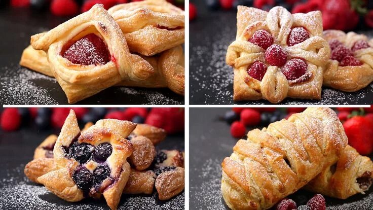 Простая выпечка фото Puff Pastry 4 Ways Puff pastry desserts, Puff pastry recipes, Desserts