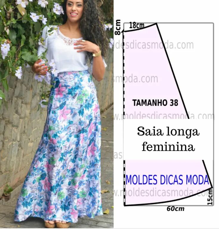 Простая юбка в пол выкройка Saia longa feminina Moldes Dicas Moda Skirt pattern, Skirt patterns sewing, Dres