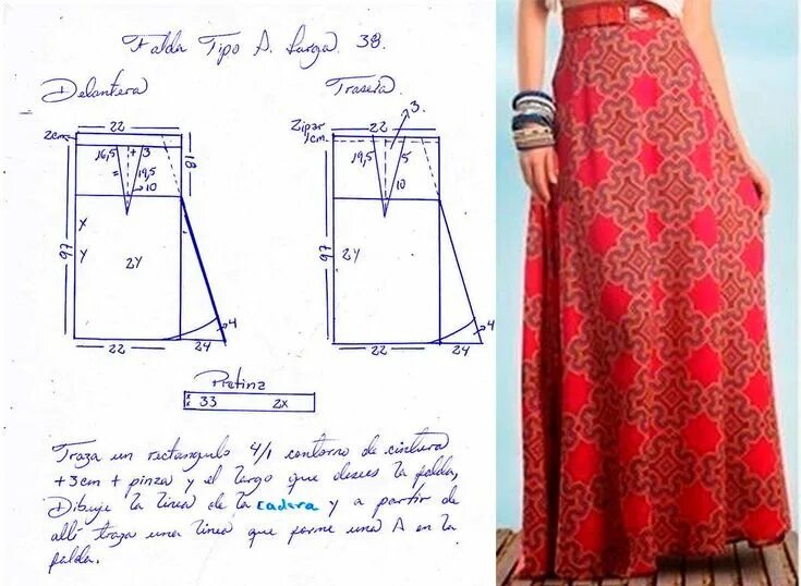 Простая юбка в пол выкройка Como Hacer Una Maxi-falda Sencilla Con Moldes Ropa interior de algodón, Faldas, 