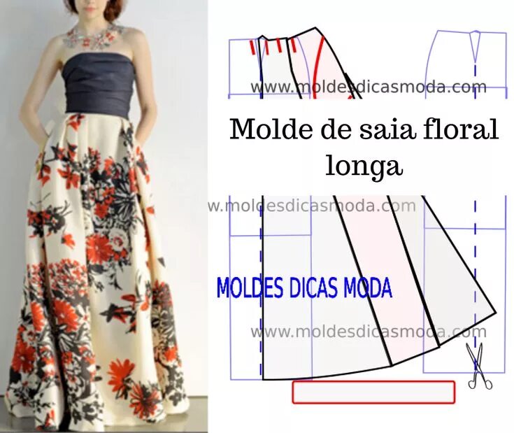 Простая юбка в пол выкройка SAIA FLORAL LONGA Moldes Dicas Moda Saias florais longas, Moda, Roupas da moda f