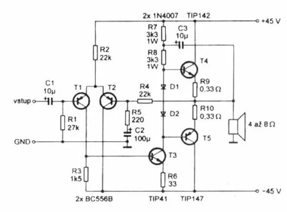 Простейшая схема унч своими руками Simples potência de 100 watts "RadiobukA Усилители звука, Усилитель, Схемотехник