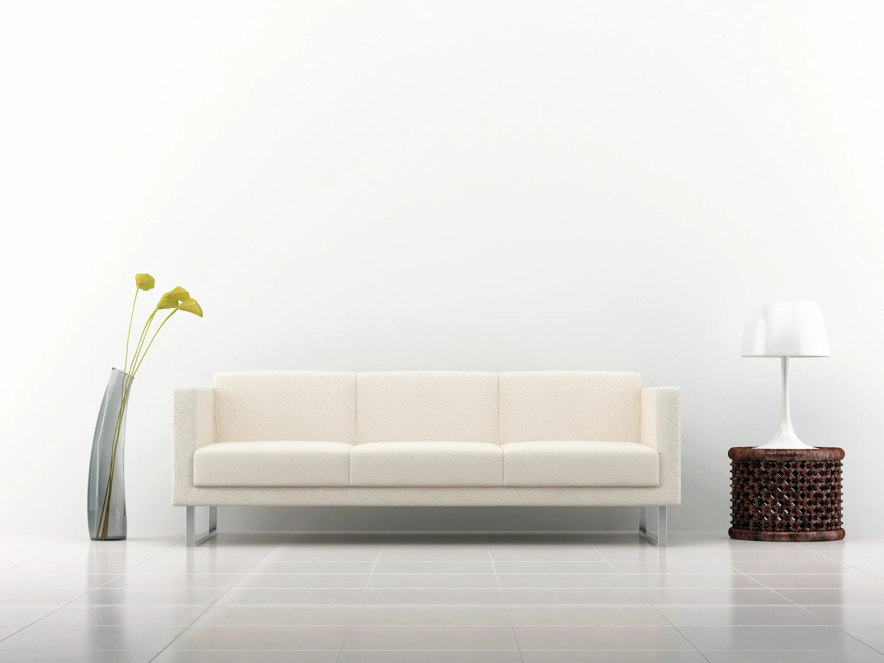 Просто интерьер мебели white 3-seat sofa #sofa #decoration #interior #vase #lamp white background #5K #