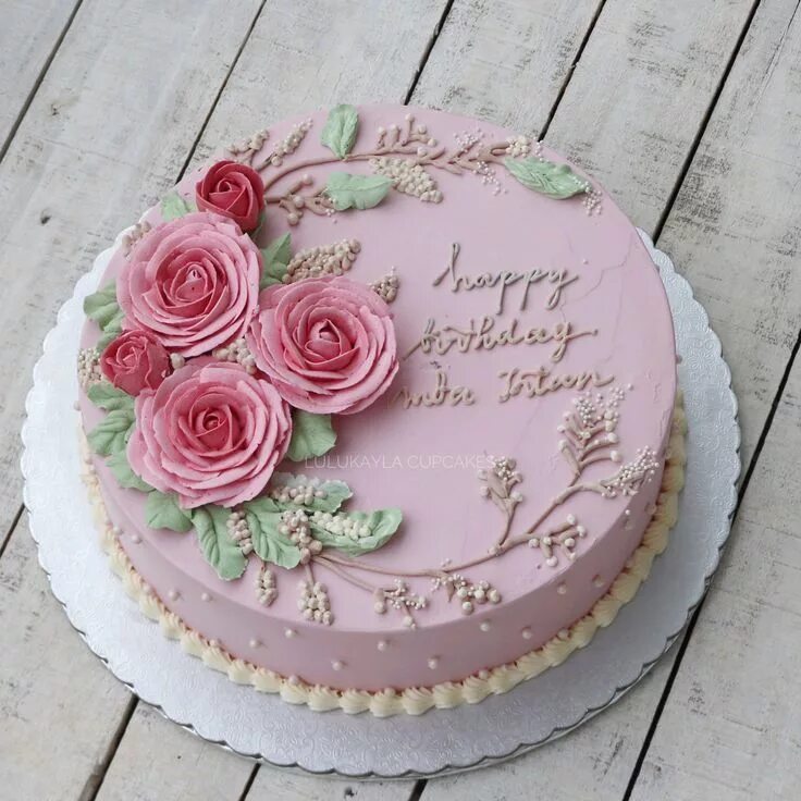 Простое оформление торта на день рождения женщине Pink flower buttercream cake Birthday cake for women simple, Flower cake, Cake d