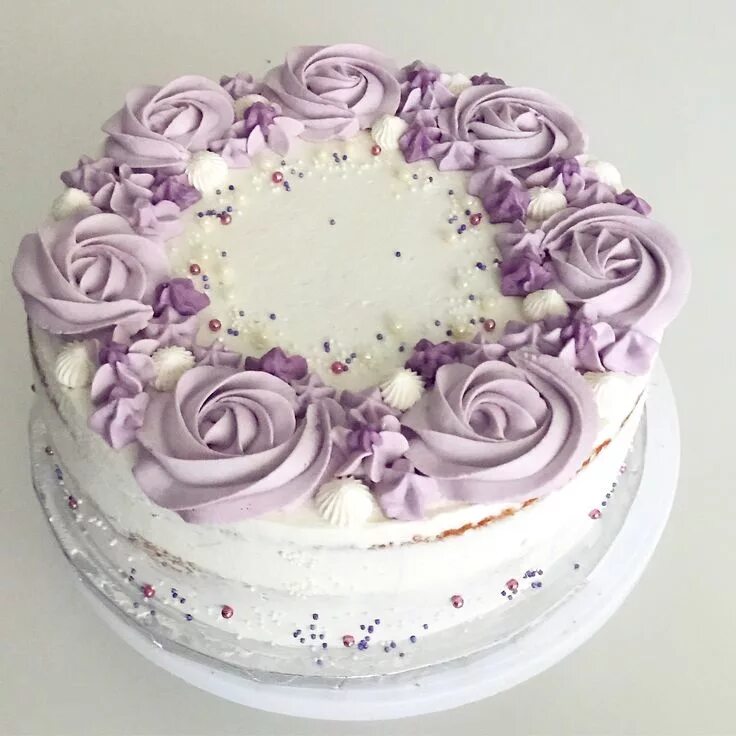 Простое оформление торта на день рождения женщине Rose / cream/ layer cake. Cake decorating. Purple flower Purple cakes, Purple ca