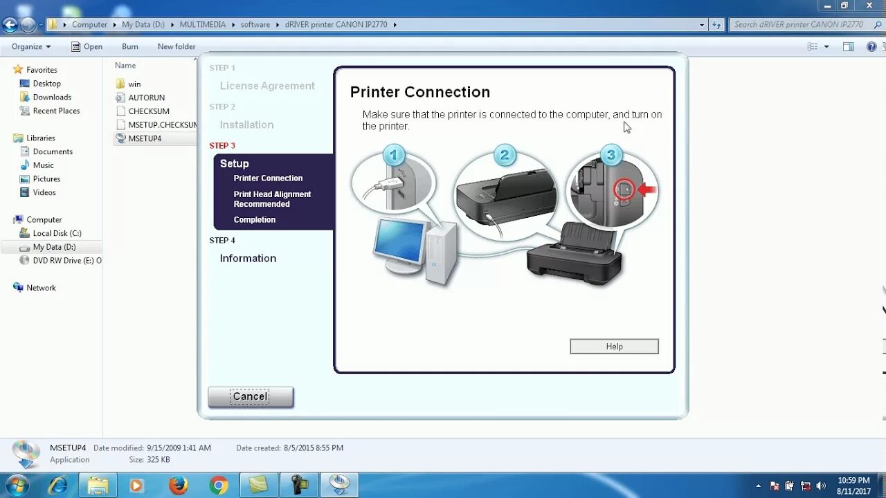 Простое подключение с компьютера canon Tutorial cara Install Printer CANON IP2770 - YouTube