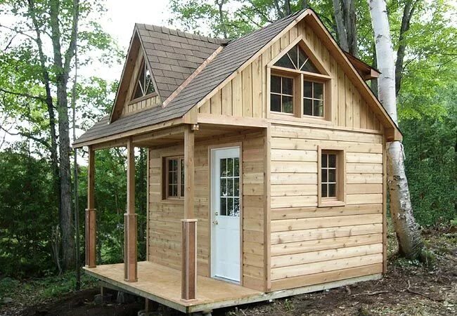 Простой дачный домик своими руками проекты фото Small cabin with loft. This one is a kit. Small cabin, Tiny house cabin, Tiny ca