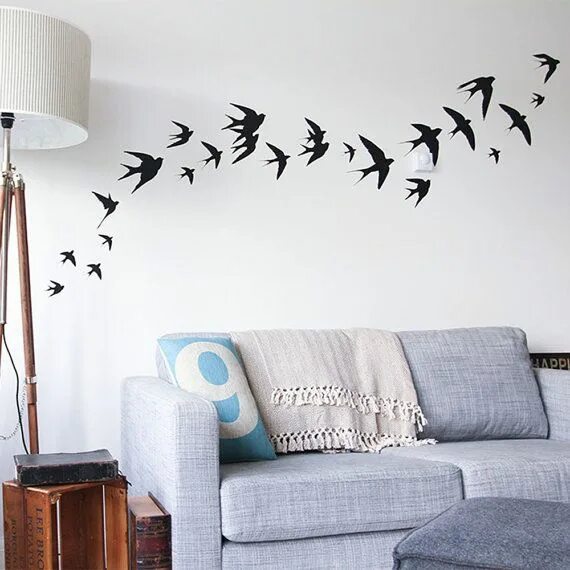 Простой декор на стену FLYING BIRDS VINYL Wall Stickers Homemade Swallows - Etsy Wall stickers, Vinyl w