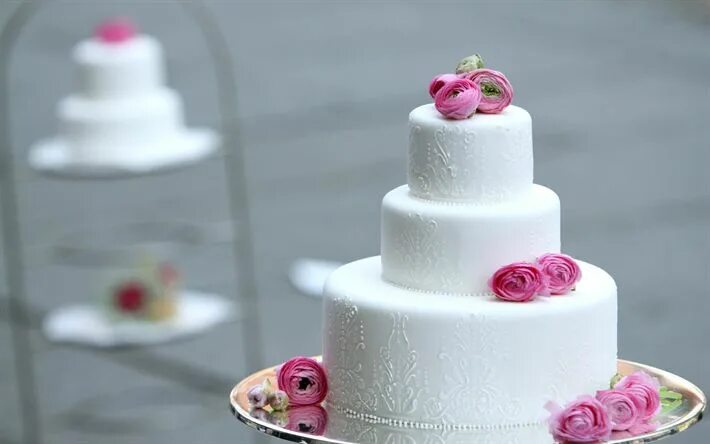 Простой декор свадебного торта Download wallpapers wedding cake, white cream, white multi-level cake with roses