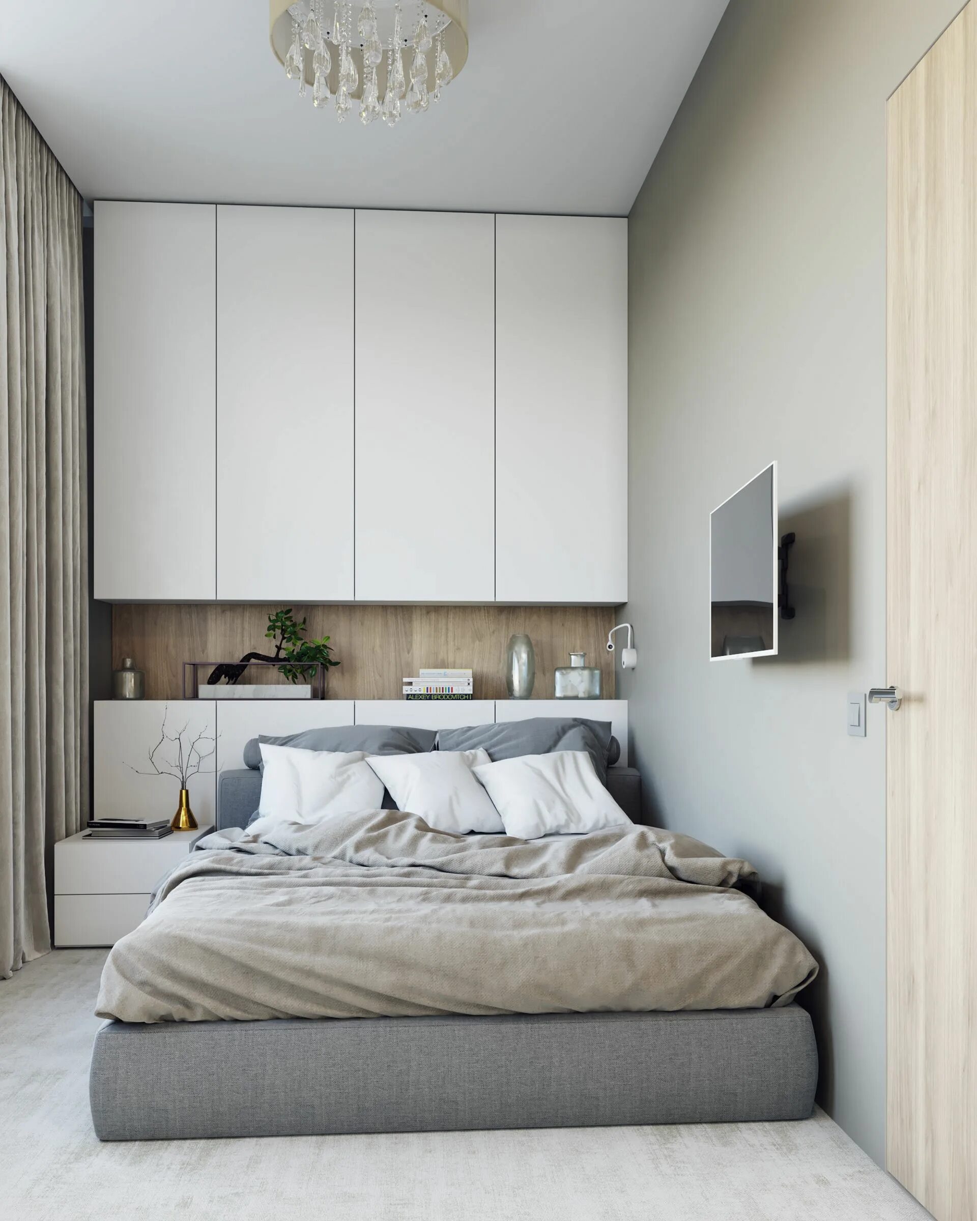 Простой дизайн спальни 3D rendering modern apartment in Moscow Small apartment bedrooms, Small bedroom,