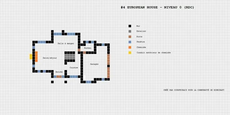 Простой дом в майнкрафте схема Plan d'une maison Européenne Maison minecraft, Plans minecraft, Plan dune maison