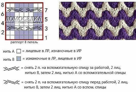 Простой двухцветный узор спицами схемы 73) Одноклассники Вязаные стежки, Вязание, Вязание спицами и крючком