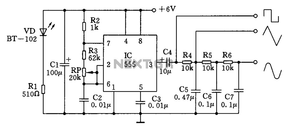 Простой генератор сигналов своими руками схема Multiple waveform generator circuit diagram under Oscillator Circuits -59906- : 