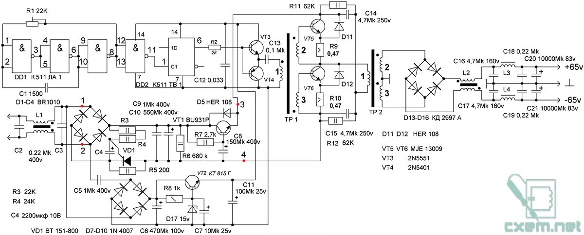 Простой импульсный блок питания своими руками схема Форум РадиоКот * Просмотр темы - Схемы сетевых ИИП на биполярных транзисторах