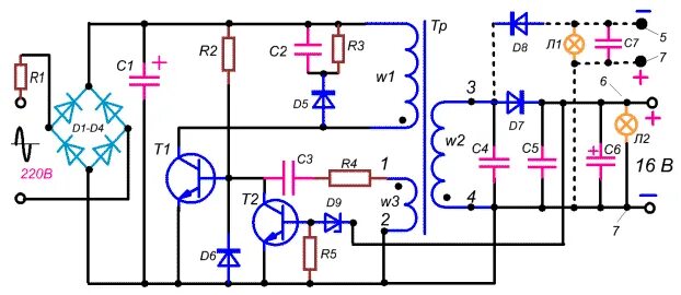 Простой импульсный блок питания своими руками схема Импульсный блок питания из сгоревшей лампочки