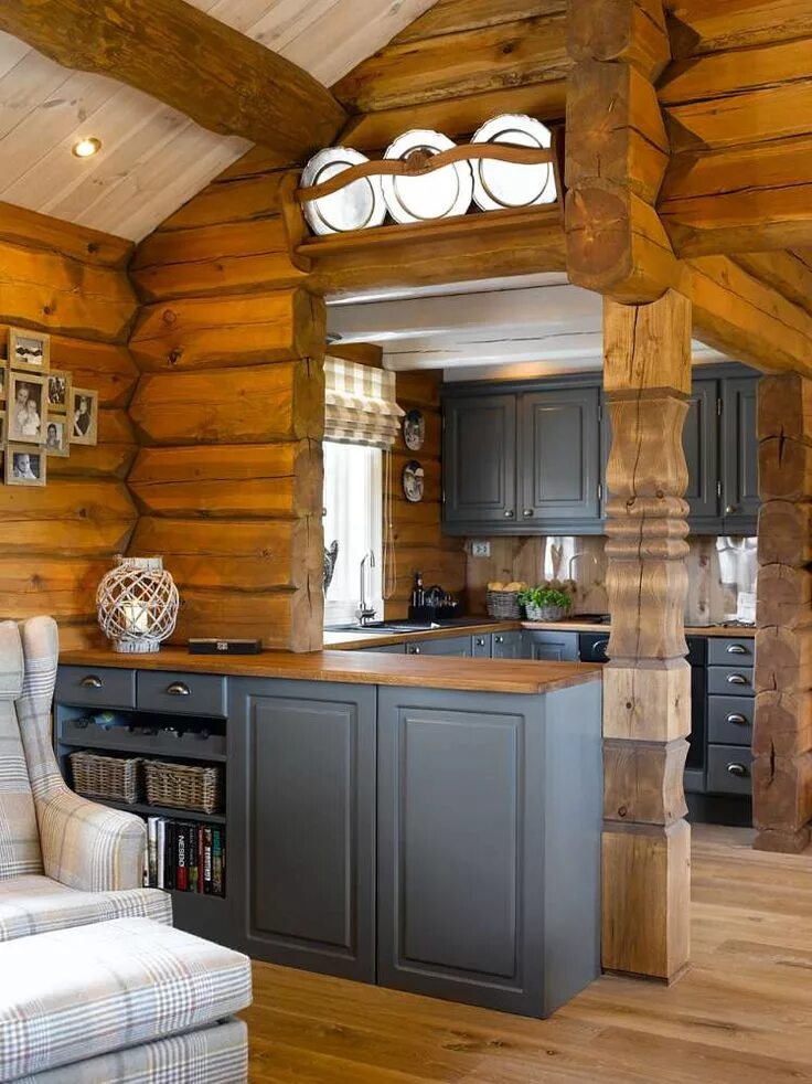 Простой интерьер деревянного дома Kitchens Log home kitchens, Log cabin kitchens, Log cabin interior