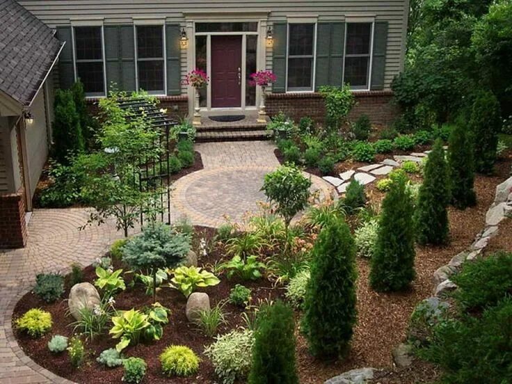 Простой ландшафтный дизайн дачного участка фото Pin on Идеи для дачи Small courtyard gardens, Courtyard gardens design, Front ya