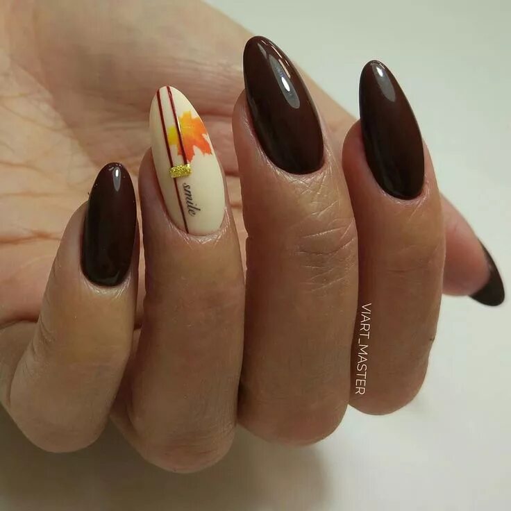 Простой осенний маникюр на миндаль Pin on Маникюр Beauty hacks nails, Pedicure nail art, Autumn nails