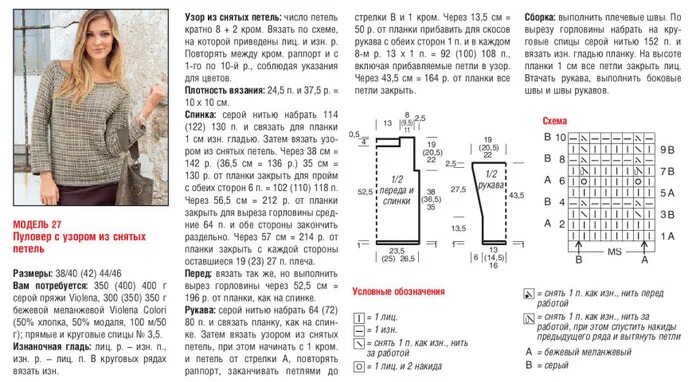 Простой пуловер спицами женский схема и описание Свитера женские крупной вязки схемы