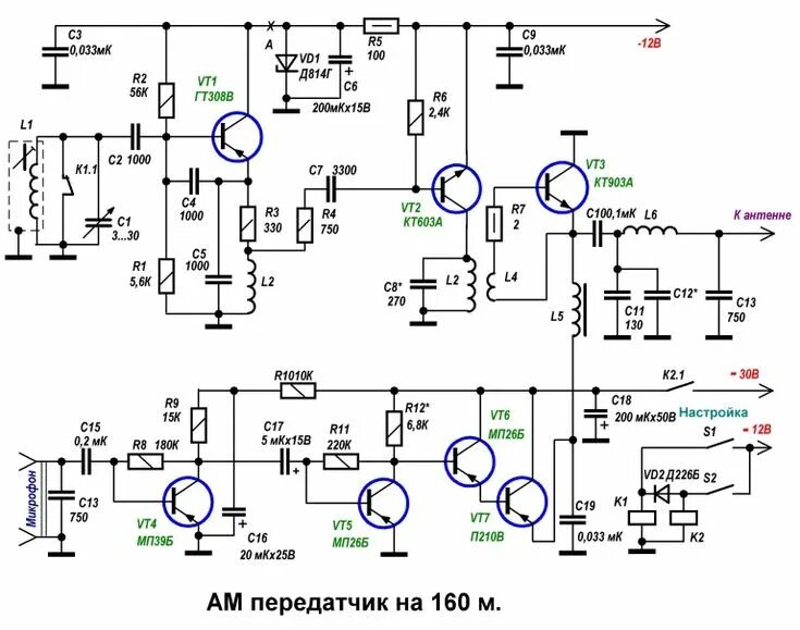 Простой схема передатчика АМ передатчик на 160 метров Радиостанция, Схемотехника, Электроника