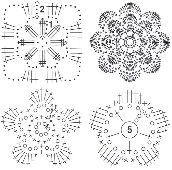 Простой цветок крючком схема Шикарные ковры, связанные из отдельных мотивов - крючком! Примеры, идеи, схемы! 