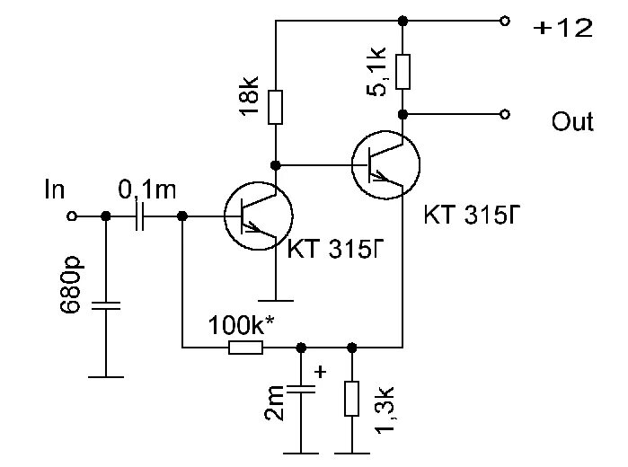 Простой транзисторный усилитель схема Очень разумные технологические странички - Элементы и узлы радиопередатчиков - У