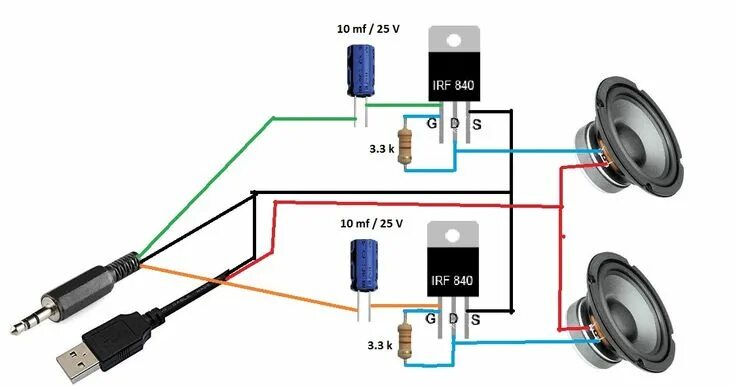 Простой усилитель своими руками схема Stereo Amplifier using MOSFET IRF 840 List of Items: 1. Mosfet IRF 840 . Stereo 