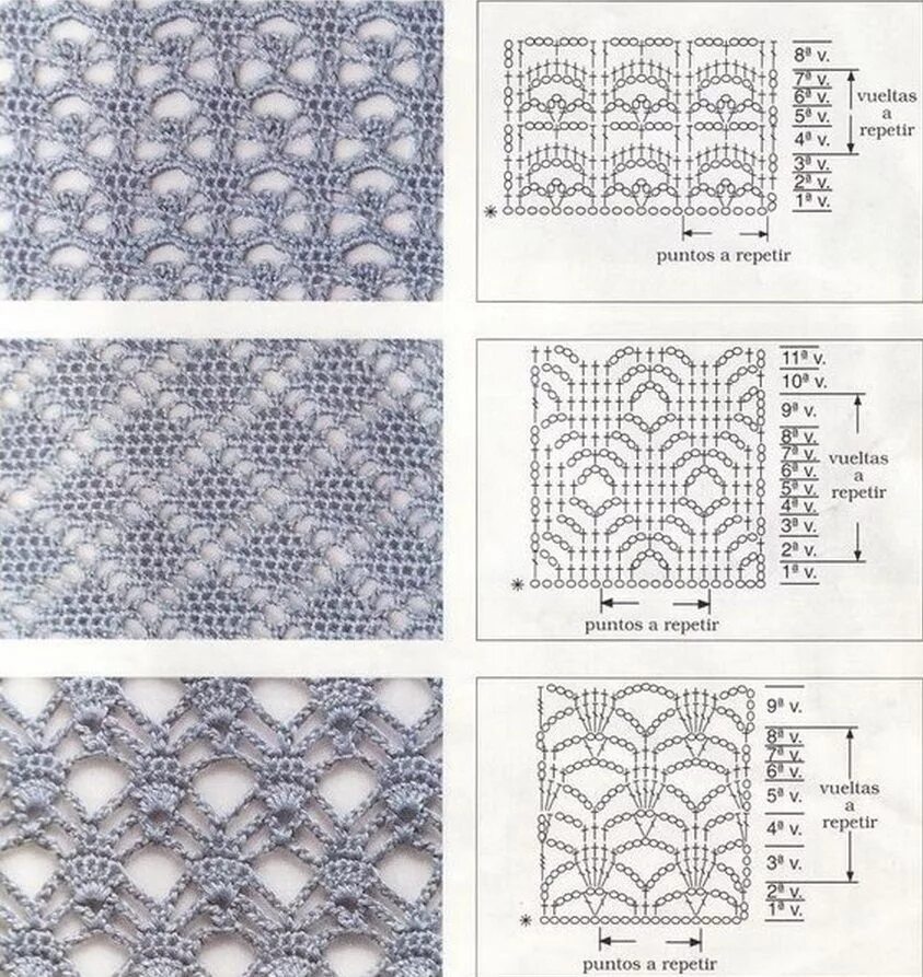 Простые ажурные схемы крючком Подборка узоров крючком Виды петель для вязания крючком, Схемы вязания крючком, 