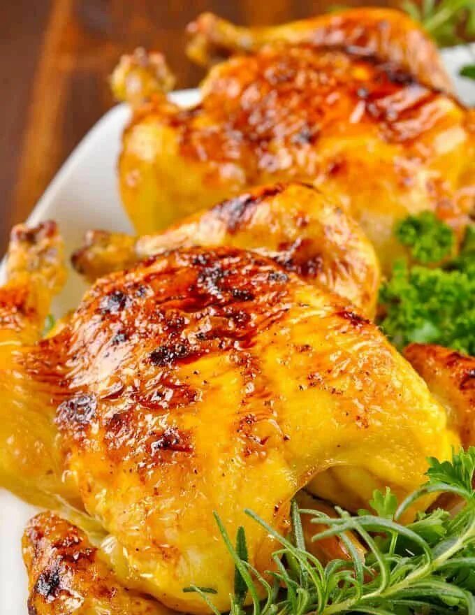 Простые блюда курицы фото Cornish Game Hens with Bourbon Glaze Recipe Cornish game hen, Dinner party recip