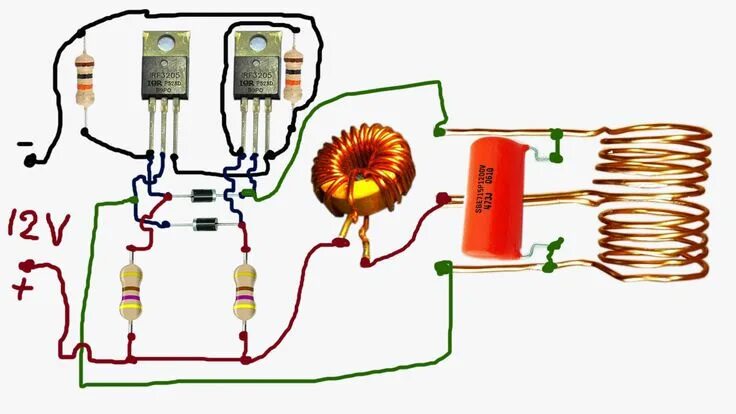 Простые электронные самоделки Testing Simple induction heater in 12V DC Электронная схема, Трансформатор теслы