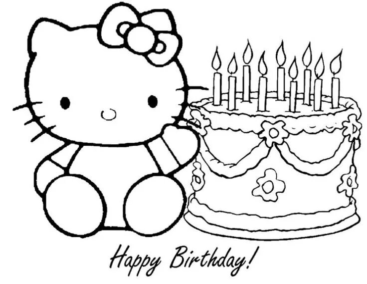 Простые картинки с днем рождения Hello Kitty Birthday Cake Coloring Pages Hello kitty, Sanrio, Balonlar