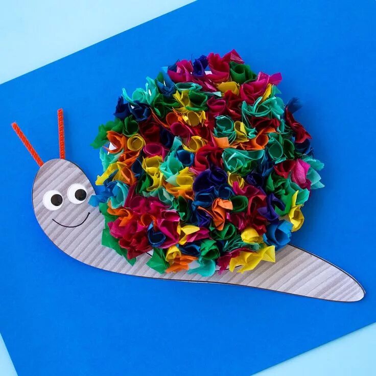 Простые поделки для детей фото Аппликация объемная улитка Tissue paper crafts, Snail craft, Turtle crafts