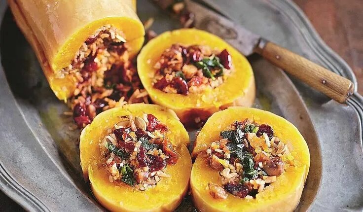 Простые рецепты тыквой фото Baked Squash Stuffed with Nutty Cranberry-spiked Rice Recipe Vegetarian christma