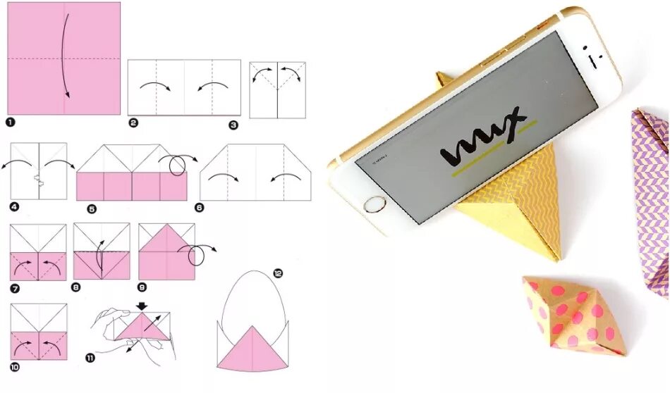 Простые самоделки из бумаги Как сделать подставку для телефона своими руками в машину, на стол, на велосипед